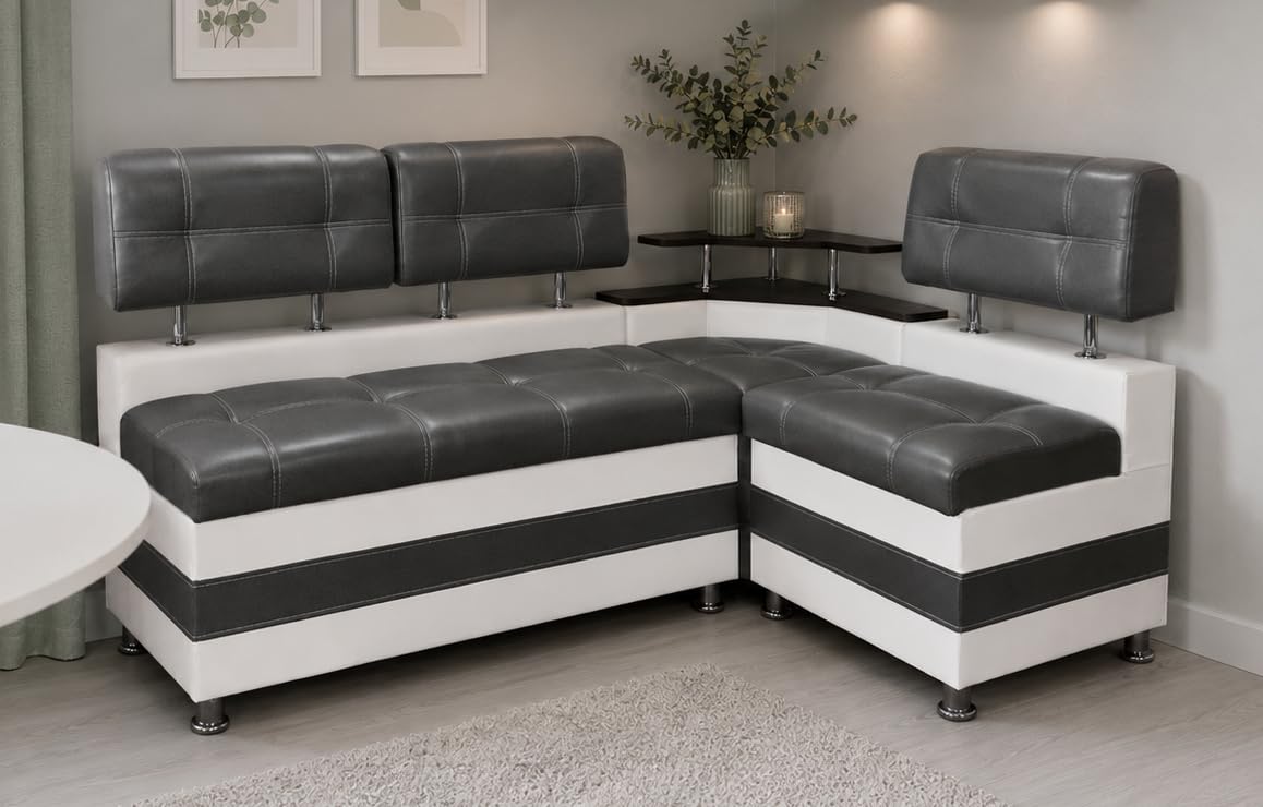 Rodnik Eckbank Latte – Gepolsterte Sitzbank mit Stauraum und Ablage, modernes Design für Küche und Esszimmer