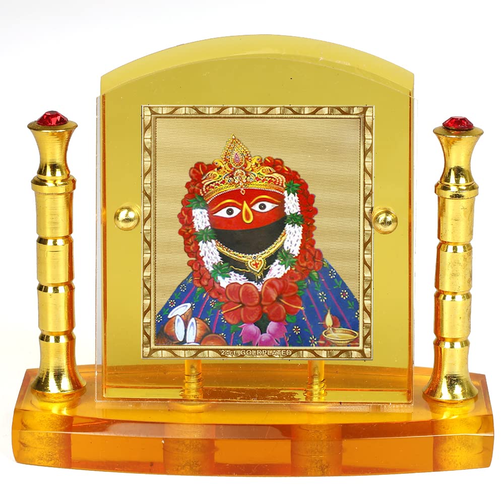 Eknoor 24 Carat Gold Plated Foil on Solid 5MM Thick Acrylic Base Maa Tarini Ji God Idol with Golden Frame with for Car Dashboard, Puja Ghar and Offices (GFWP-Maa Tarini)