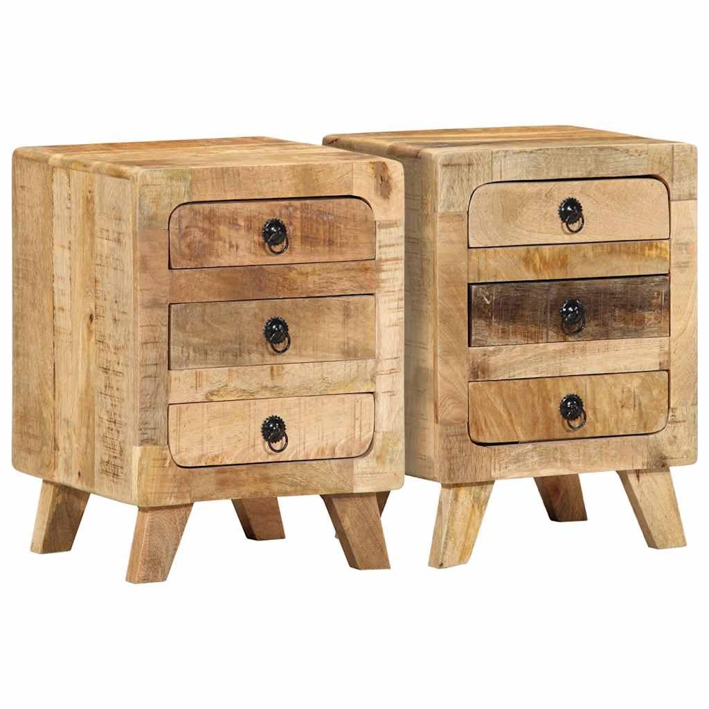 vidaXL Table de Chevet 2 pcs 37x32x50 cm Bois Massif de manguier Brut, Armoire de Chevet, Armoire de lit, Table d'appoint pour Chambre à Coucher