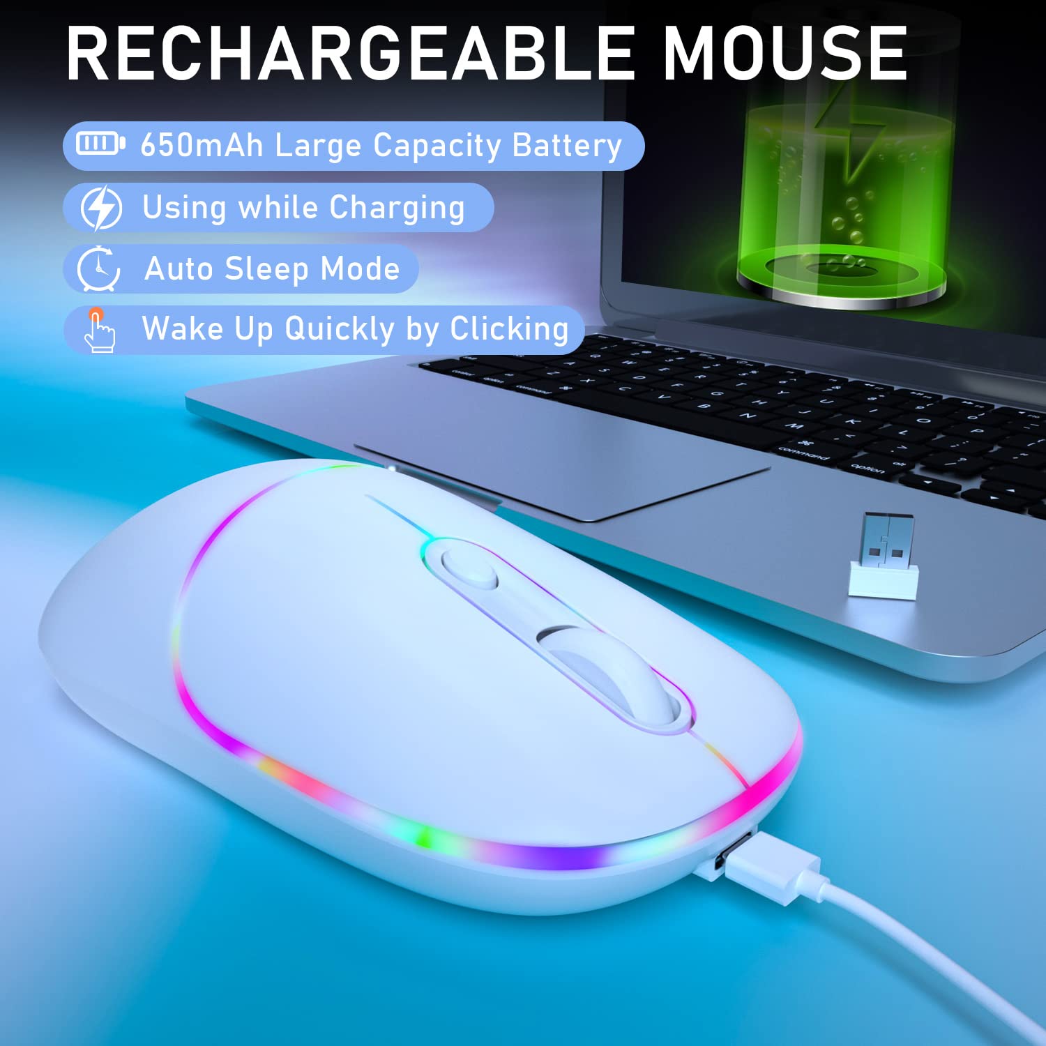 Buy SOLAKAKA Silent Wireless Mouse White, Rechargeable Computer Mice