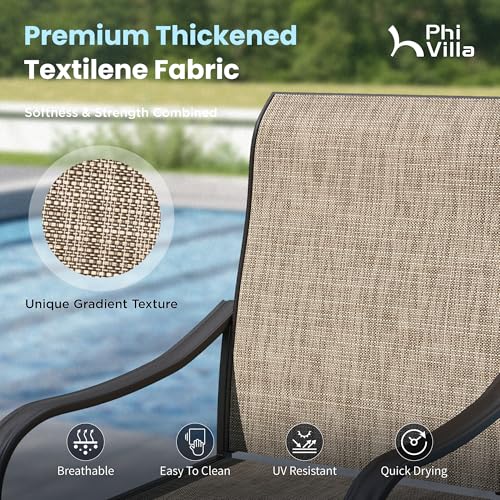 Image of PHI VILLA Patio Dining Table and Chairs, 6 Swivel Dining Chairs with Armrest, Brown Metal Slat Table Top with 1.6 inch Umbrella Hole, Rustproof E-Coating for All Weather