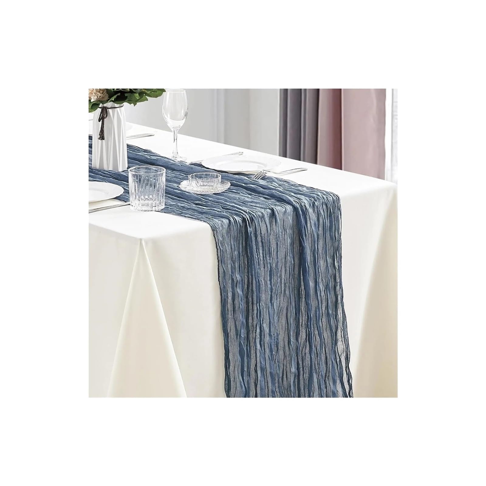Cheesecloth Table Runners 3Pcs Cheesecloth Table Runner Boho Gauze 40x270cm Romantic For Wedding Bridal Shower Birthday Party(Dusty Blue)