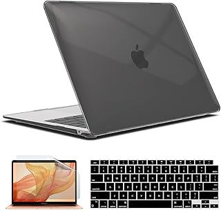 iBenzer Compatible with New MacBook Air 13 inch case 2022 2021 2020 M1 A2337 A2179 A1932, Hard Shell Case&Keyboard Cover&Screen Film for Mac Air 13 with Touch ID, Crystal Black, CA-AT13CYBK+2