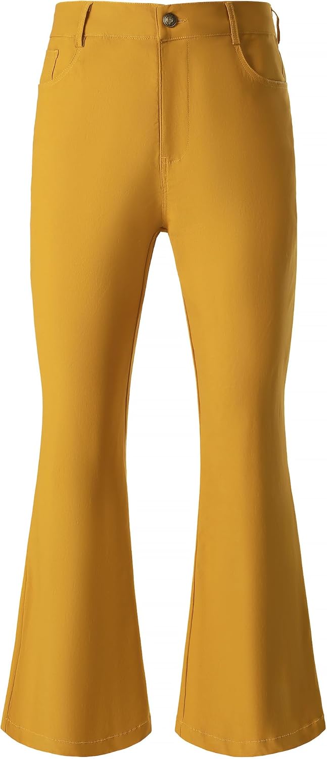 JOGAL Mens Bell Bottom Pants 70s Disco Outfits Slim Fit Retro Flared Trousers