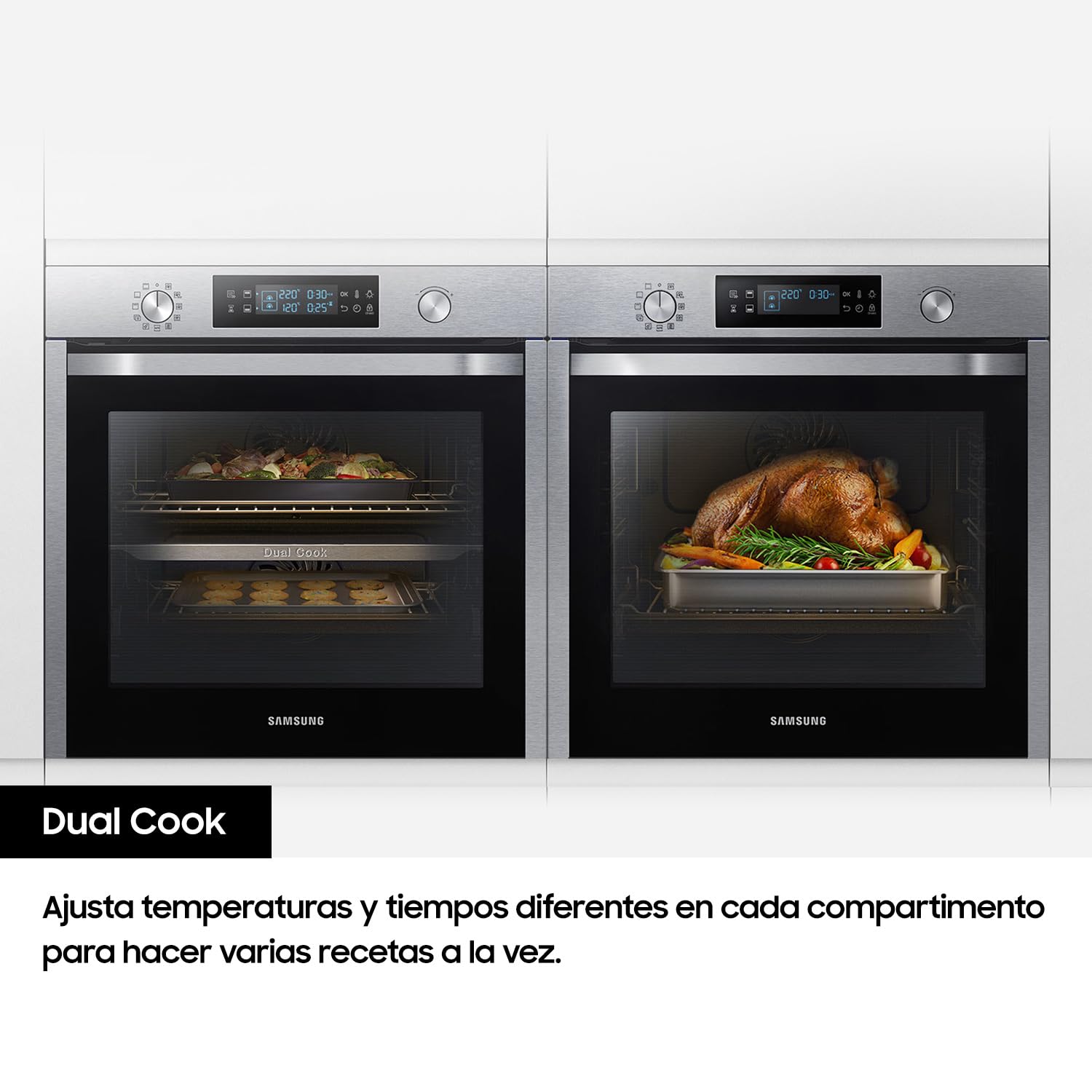 Samsung NV7B4450VAS/U1, Horno Pirolítico 76L, Multifunción, Dual Cook, Negro, Clasificación Energética A+ [Clase de eficiencia energética A+] | Dos cavidades independientes para cocinar dos platos a la vez, Función WiFi con SmartThings, Limpieza pirolític