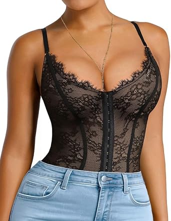 SHAPELLX Lace Bodysuit for Women Tummy Control Shapewear Backless Body Suits One Piece Body Shaper Thongs