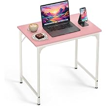 32 Inch Computer Desk, Small Office Desk, Metal Frame Writing Table with Reinforced Sturdy Build, Water-Resistant & Scratchproof Surface, Adjustable Feet for Bedroom Home Office & Study, Pink