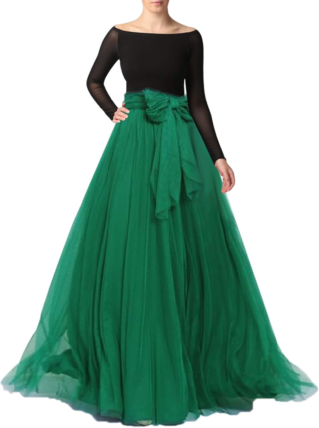 Women Maxi Long Tulle Skirt Floor Length with Bowknot High Waisted for Wedding Party Dress