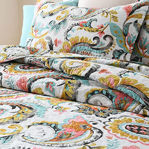 Visimisi Cotton Bedspread Quilt Sets Reversible Bedding Coverlet Sets Comforter Paisley Floral Bedspread (White Paisley Floral, Queen Size) #TOP2