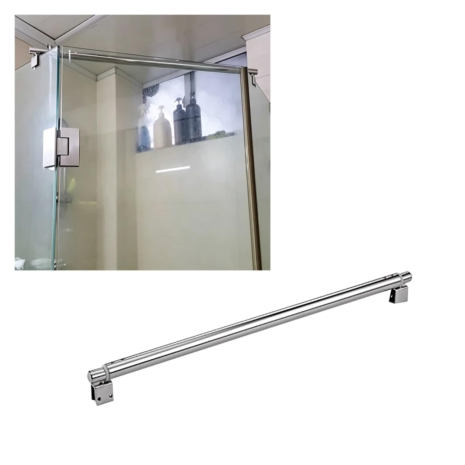 CHZDPP Support Bar Stabilizer for Frameless Shower Enclosure, Glass Support Rod with 2.5 cm/1 in Tube, Shower Screen Secure Pole for Stop Glass Sway(Style A,1000–1200mm/39.4–47.2in)