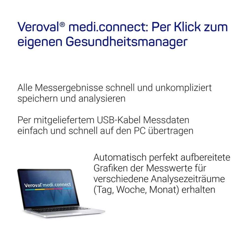 VEROVAL Medidor de presión arterial en la parte superior del brazo: el monitor de presión arterial para una medición fácil y rápida, con manguito ergonómico Secure-Fit