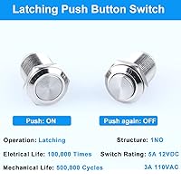 Vista 2 de Paquete de 2 interruptores de botón de cierre de metal impermeable de 12 mm con cabeza elevada, terminales de enchufe, orificio de montaje de 1/2
