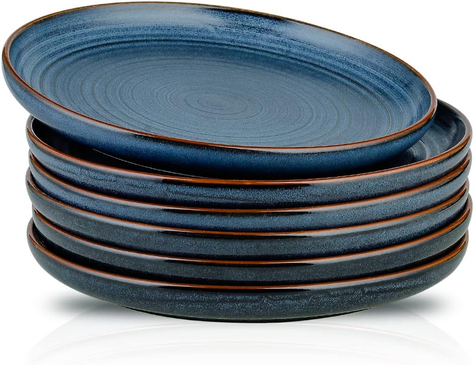 HVH Porcelain Dinner Plates Set of 6, 10.25 inch Ceramic Plates Set, Large Dinner Plates Set for Dinner, Salad, Ceramic Dinner Plates, Healthy Dinner Plates Set of 6, Farmhouse Style (Black)