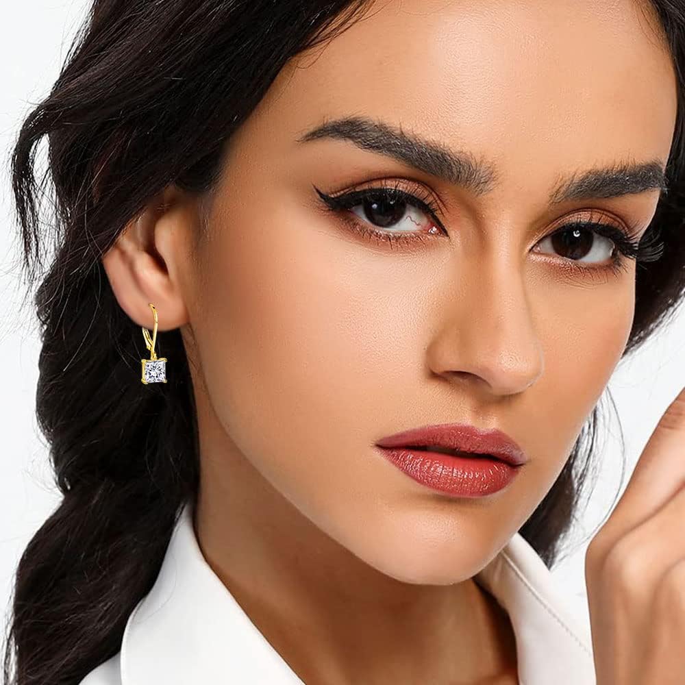 MDFUN 18K Gold Plated Dangle Earrings for Women Leverback Earrings Set Cubic Zirconia Drop Earrings Hypoallergenic Jewelry Gifts for Her - Image 5