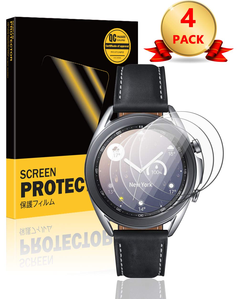 TopACE Screen Protector for Samsung Galaxy Watch 3 41mm, 9H Hardness Tempered Glass[Scratch Resistant][Bubble Free][HD][Case Friendly][High Responsivity](4 Pack)