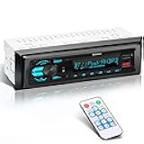 Single DIN Multimedia Car Stereo Radio,7 Character LCD,Bluetooth with Hands Free Calling & Music Streaming,USB Playback & AUX Input,FM Radio Receiver Wireless Remote Control