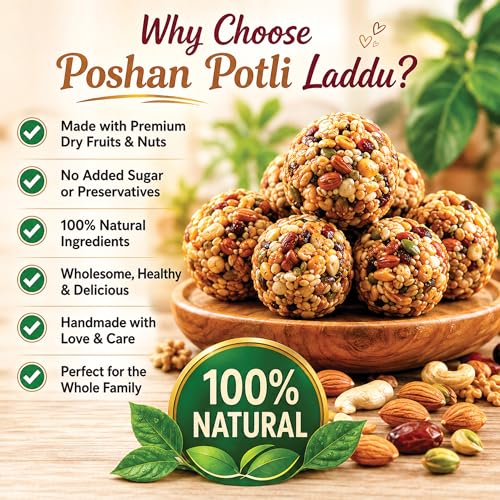 Image of POSHAN POTLI All in One Dry Fruits Laddu 250g Traditional Indian Sweet with Mixed Nuts and Seeds Soft Texture Ready to Eat Snack for Daily Use Festive Serving Home Storage Pack