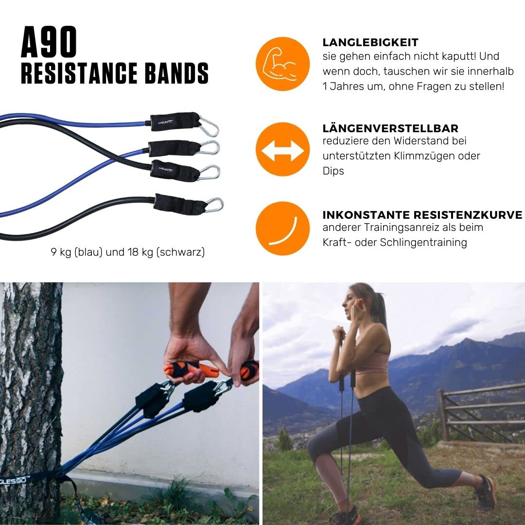 Angles90 Krafttrainings-Set für Ganzkörper mit Outdoor-Kabelzug & Klimmzugstange - A90 Full Body Strength Set - inkl. Sling Trainer & Widerstandsbänder - Latzug-Griffe - Kraftstation für Zuhause