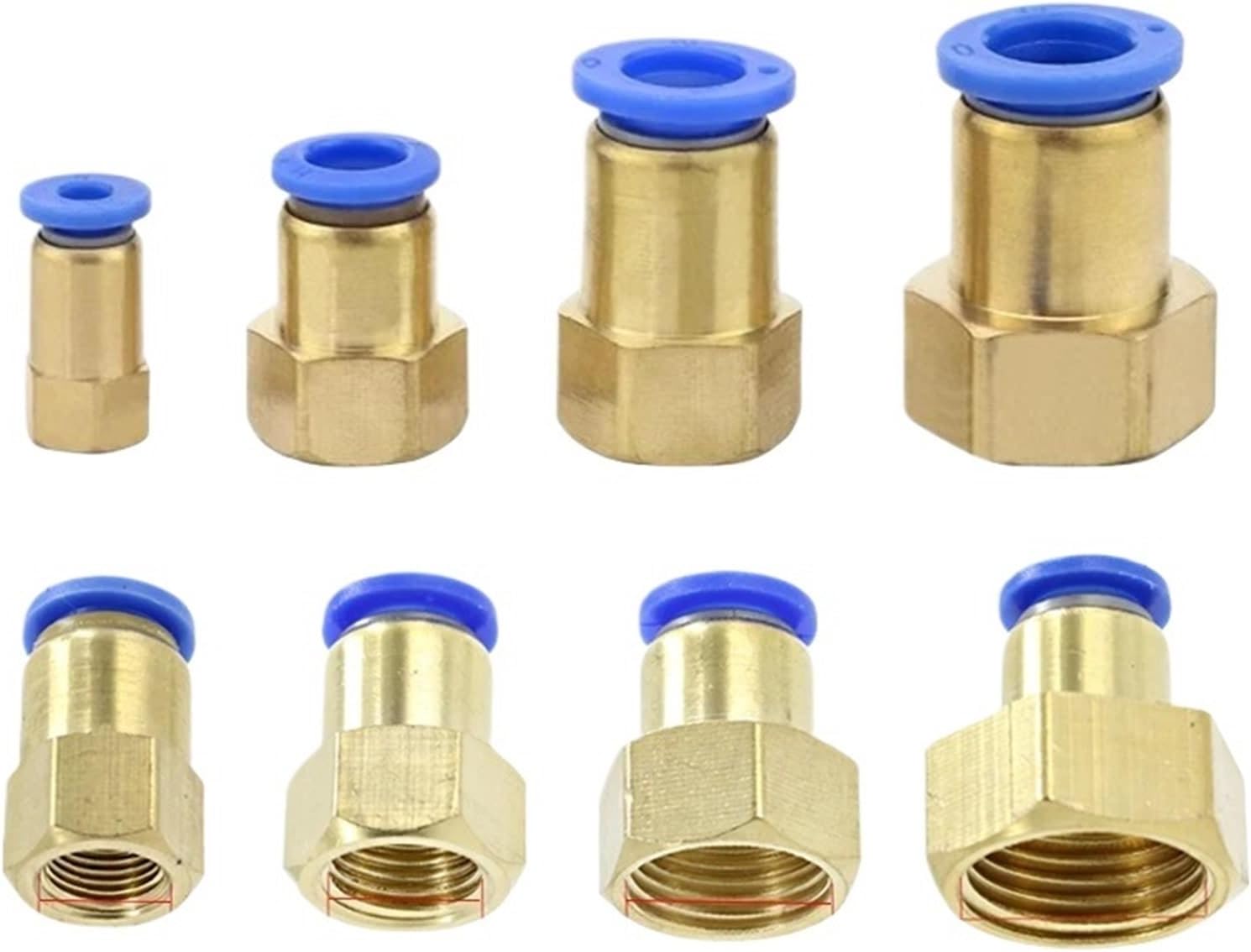 10PCS Pneumatic Air Connector PCF10 12 14 16mm Thread M5 3/4" 1 2 way Hose Fittings Brass Pneumatic Quick Connector(PCF8-03,10 PCS)