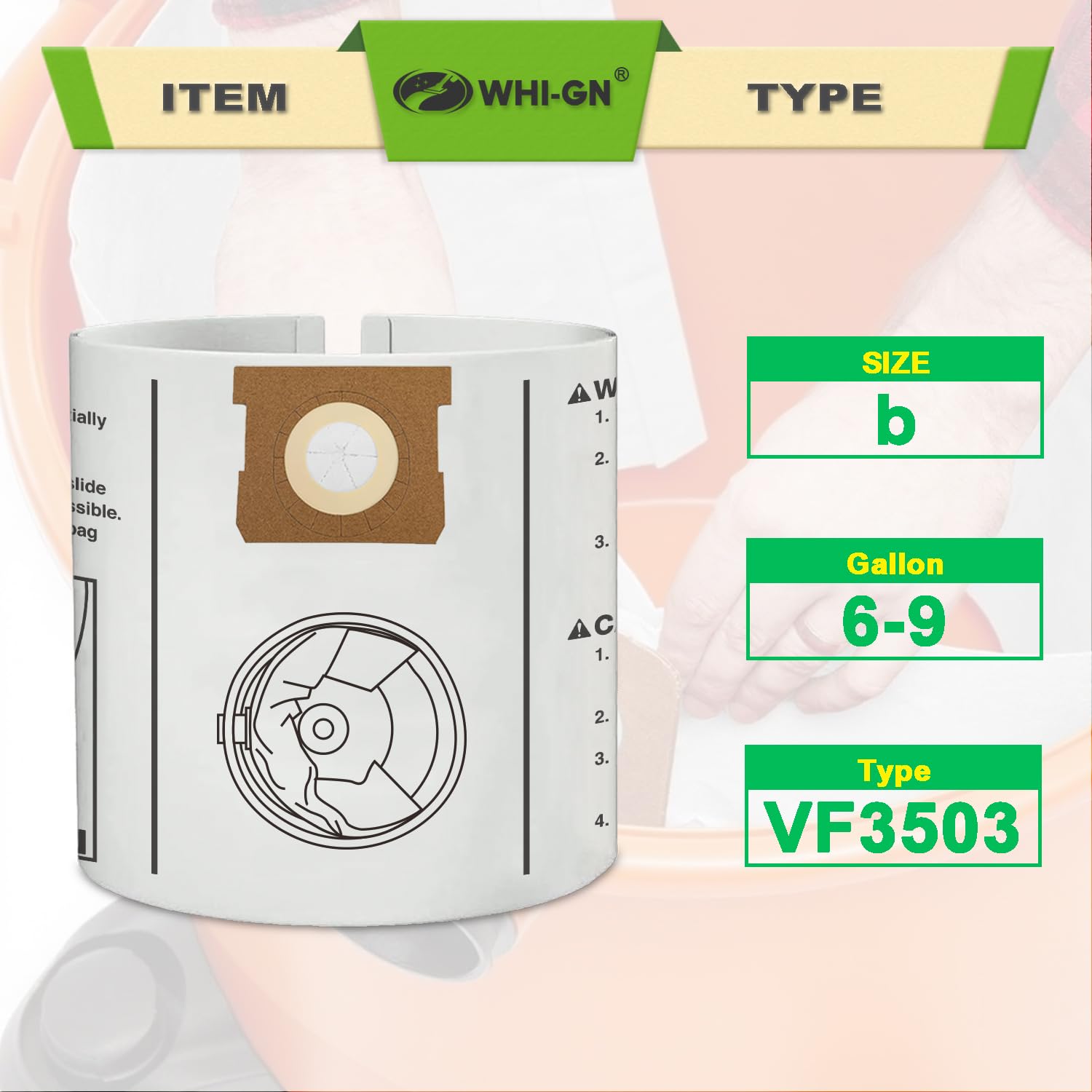 12 Pack VF3503 Shop Vac Bags for Rigid 6 to 9 Gallon Wet/Dry