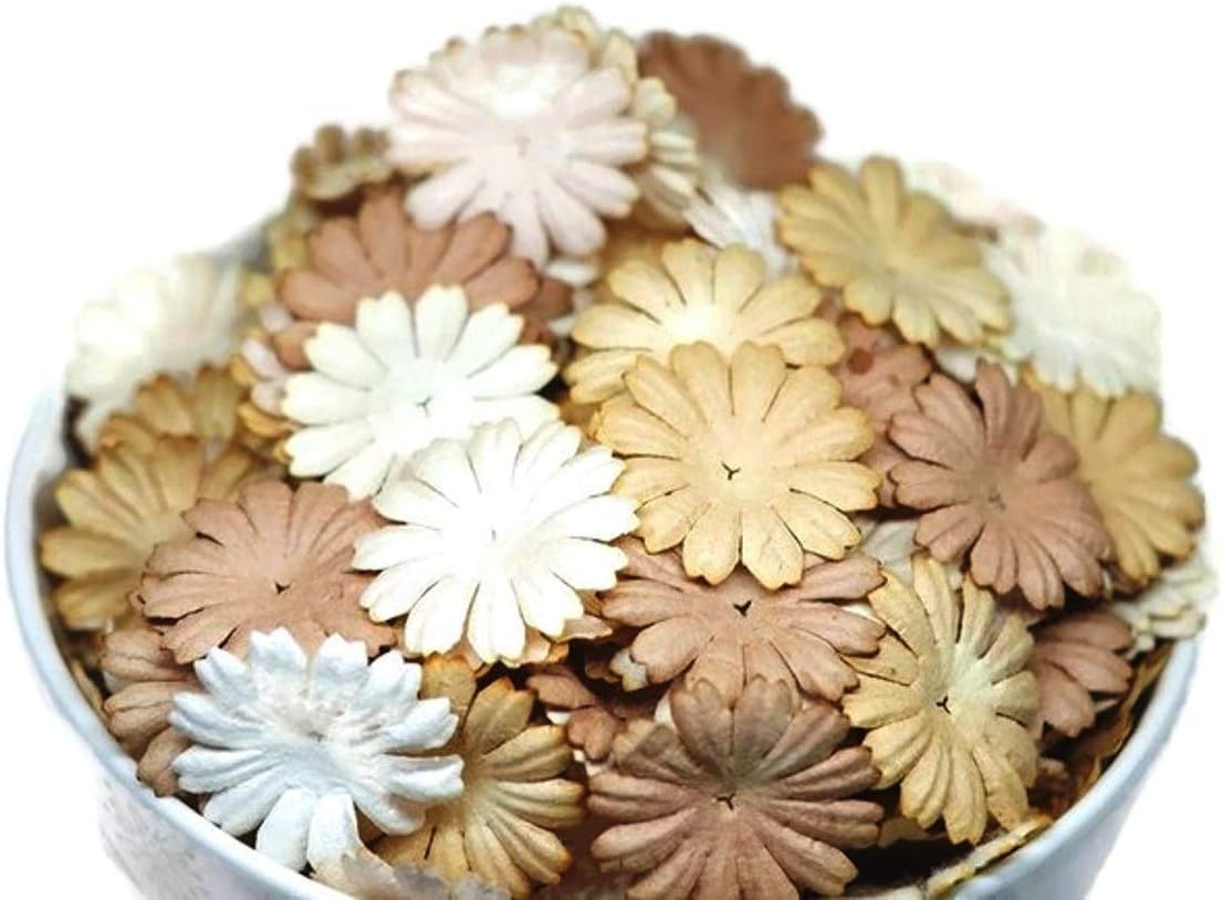 1ShopForYou 100 Pcs Patch Mulberry Paper Flowers - 25 mm Scrapbooking Wedding Doll House Supplies - Mini Artificial Craft Tiny Flowers No.106