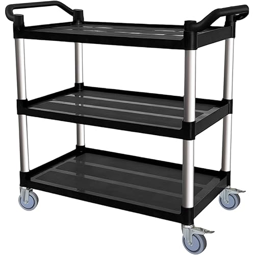 Utility Cart with Tangle-Free Wheels, Large Size 3 Tier Rolling Service Cart with Wheels(2 with Brakes), Heavy Duty 450 Lbs Capacity,Commercial Serving Cart for Home, Office, Restaurant, Warehouse.