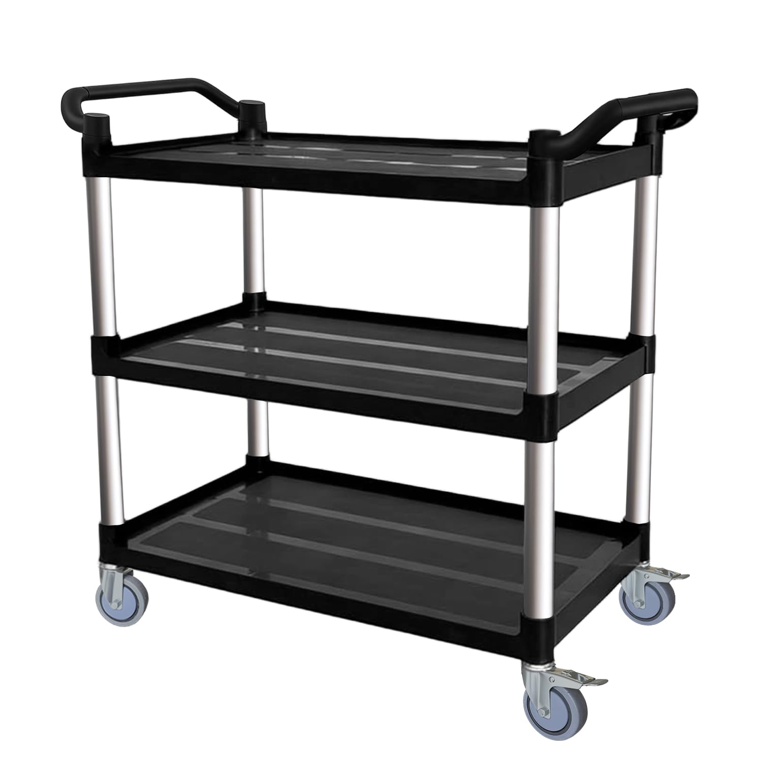 Utility Cart with Tangle-Free Wheels, 3 Tier Rolling Cart with Wheels(2 with Brakes), Heavy Duty 350 Lbs Capacity,Commercial Serving Cart for Home, Office, Restaurant, Warehouse.34 L x 17" W x 38" H