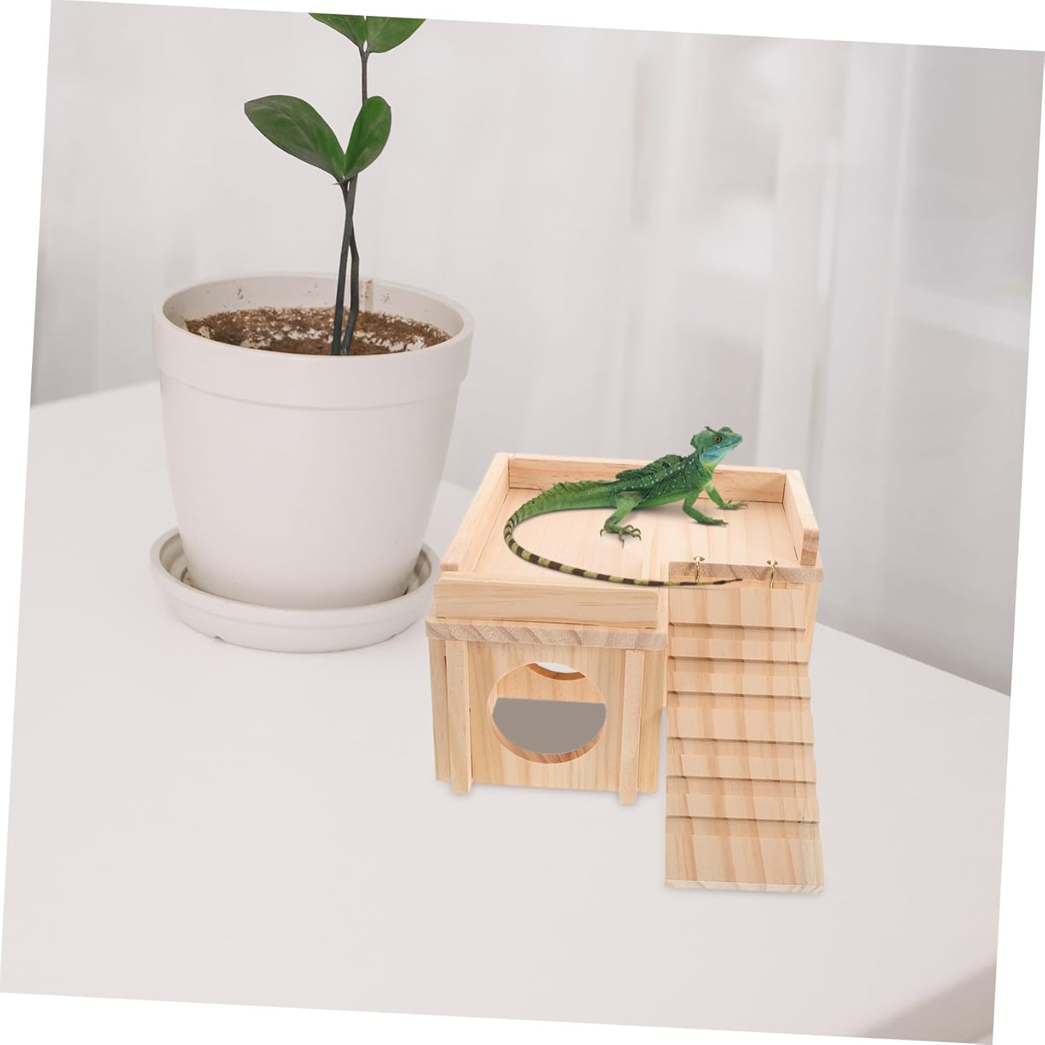 Large Wooden Reptile Hideout with Climbing Ramp and Basking Platform Spacious Lizard Habitat for Bearded Dragons Removable Parts for Easy Cleaning Multifunctional Shelter for
