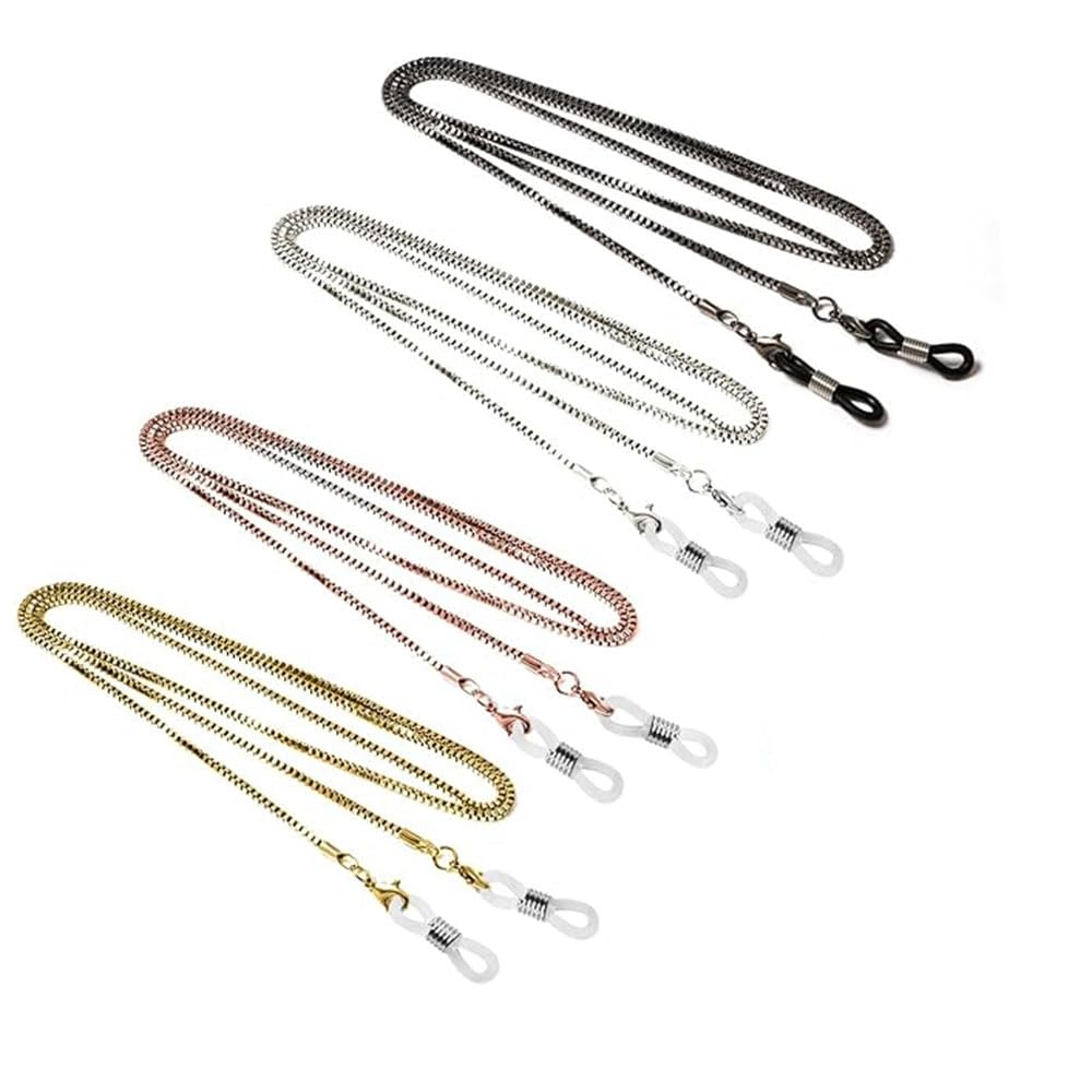 MaoNativey MaoNativey 4 Piezas Cadenas de Eyeglass Chain Cadena Gafas Cordón para Gafas de Metal Antideslizante Cuerda Gafas Cordones para Gafas Cadena Anticaída de Gafas (negro, oro, plata, oro rosa)