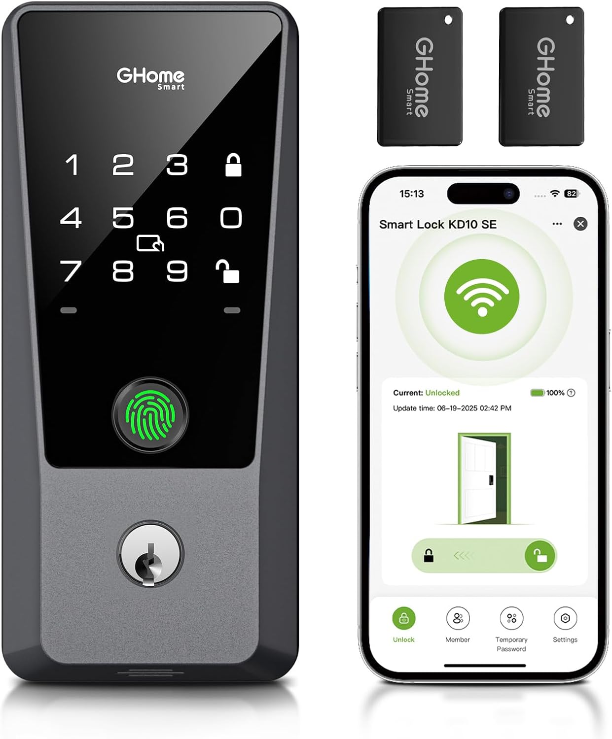 GHome WiFi Smart Lock for Front Door – 6-in-1 Fingerprint Keyless Entry Door Lock with Keypad, Deadbolt Smart Lock, App Remote Control, PIN Code Unlock, Easy Installation, Auto Lock