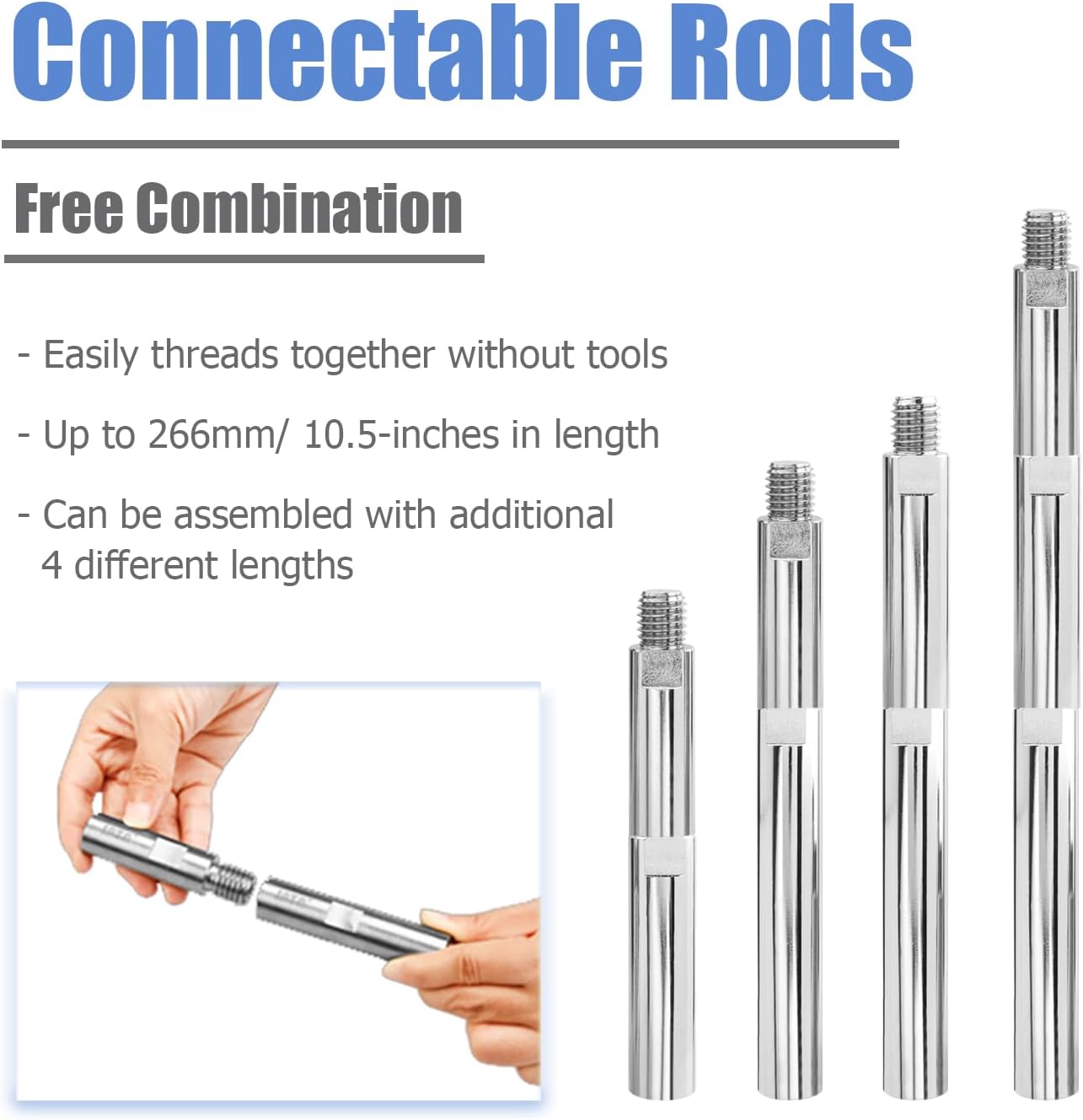 Mesee 3 Pieces 5/8-11 Thread Angle Grinder Extension Connecting Rods 80mm 100mm 140mm Rotary Polisher Adapter Extender Rod Stainless Steel Extension Shaft Polishing Attachment Accessory Set