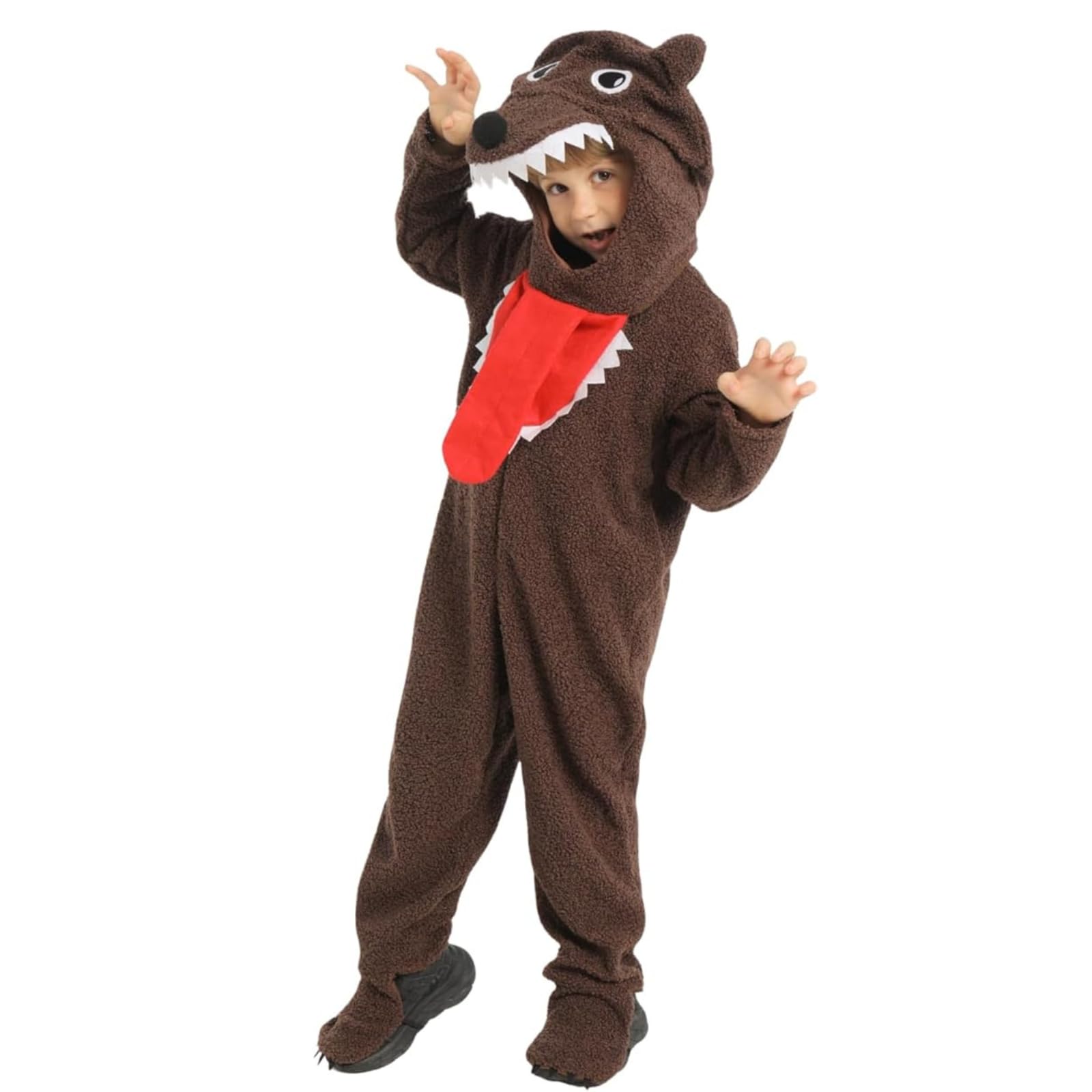 HAPNBCELE Kids Brown Wolf Costume Onesie, Forest Animal Outfit Halloween Christmas Birthday Party Book Characters Boys Girls (Brown, 3-4 Years)