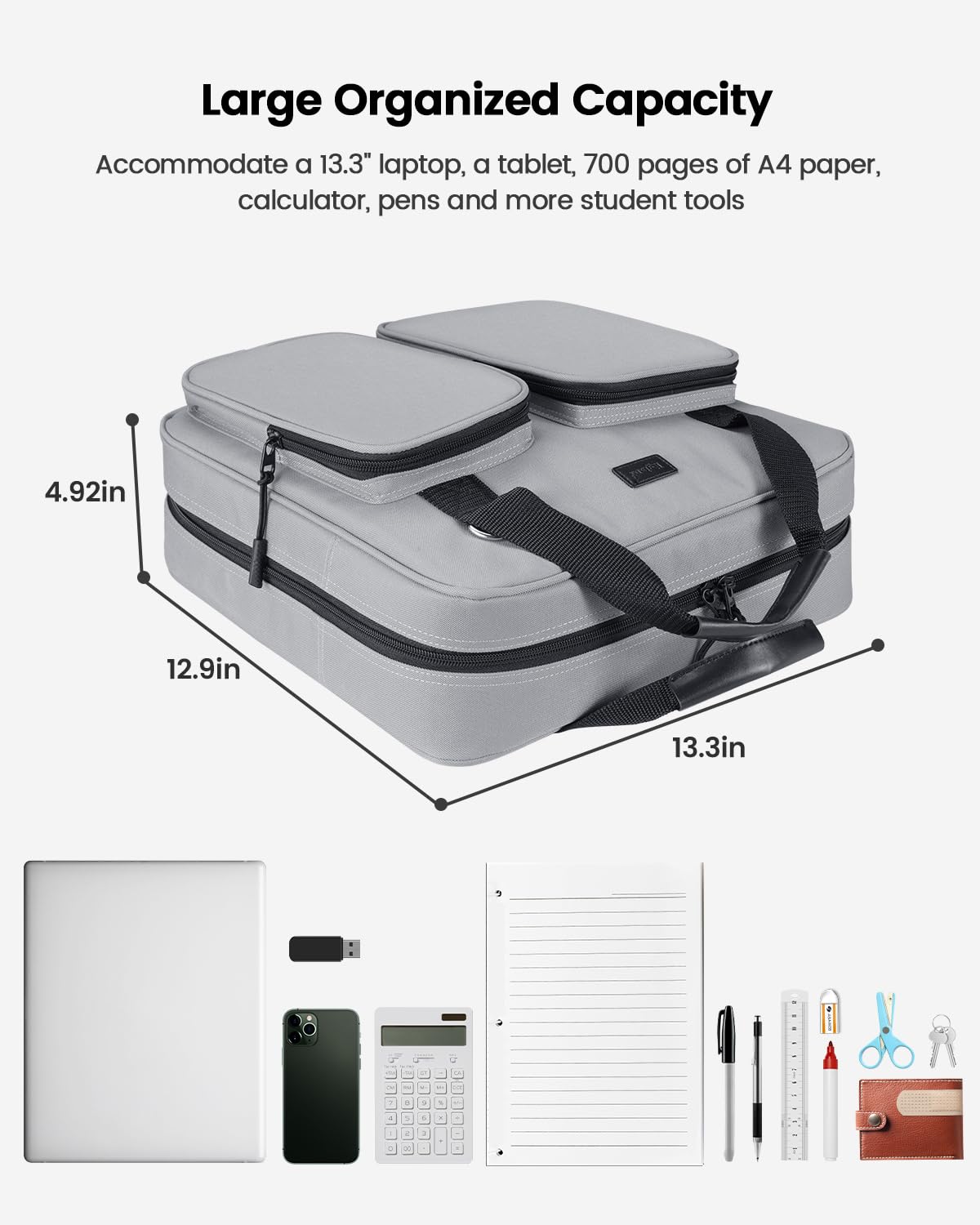 Carpeta con cremallera de 3 anillos de 3 pulgadas con correa para el hombro, asa y múltiples bolsillos, carpeta de 3 pulgadas con cremallera para niñas y niños, compatible con MacBook/tablet de