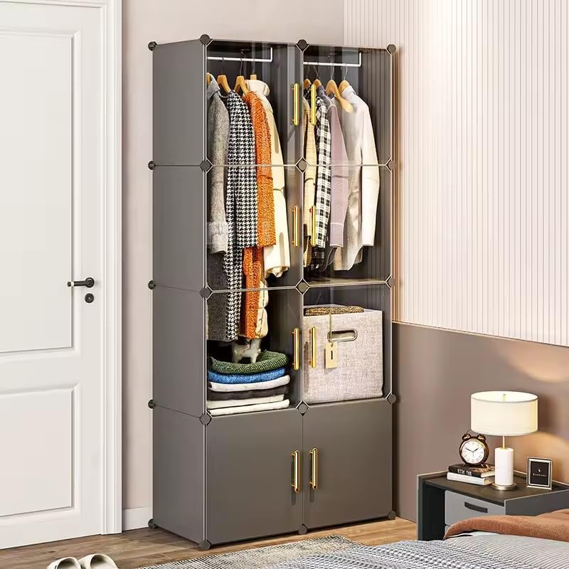 Image of Sunderlook Plastic Wardrobe for Kids Clothes - Professional Collapsible Wardrobe, Easy to Use Foldable Almirah, Plastic Cupboard for Kids for Home (Black-HL3, 8 Door)