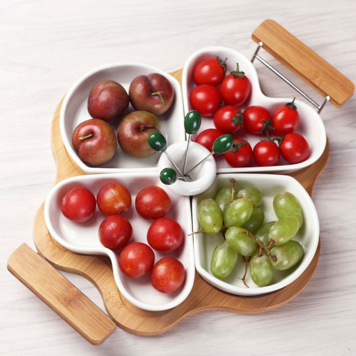 Plato para Servir Dividido de Cerámica para Frutas y Postres
