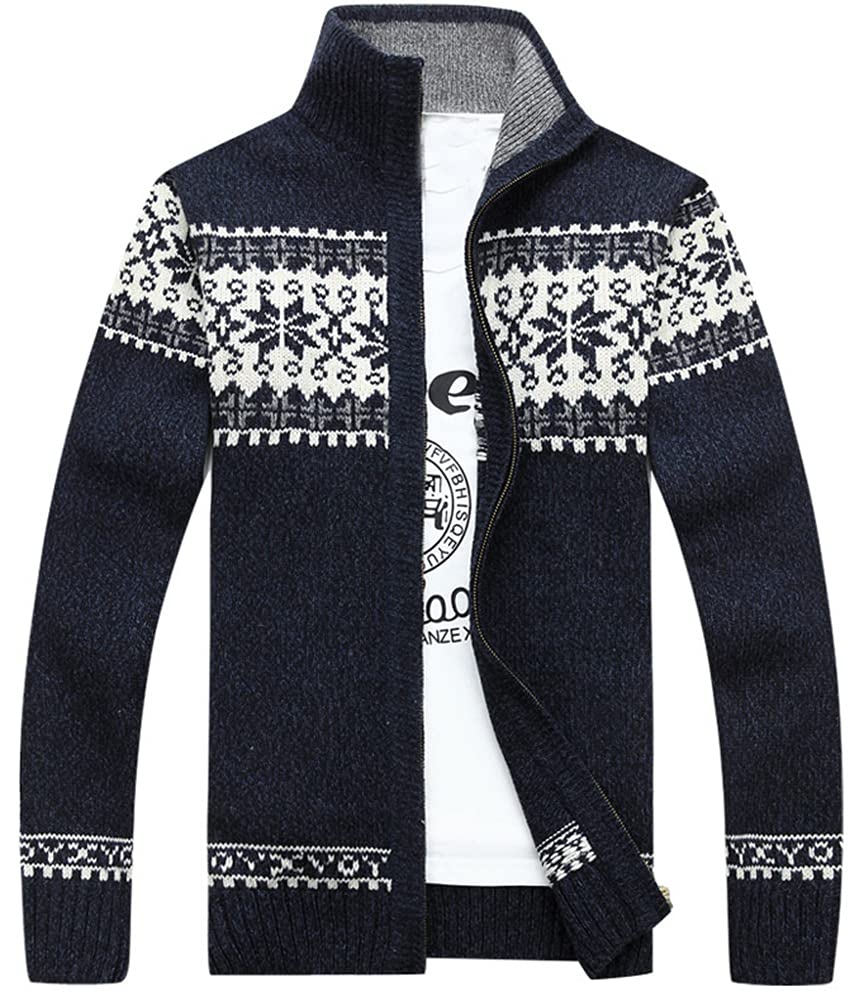 Kedera Men's Cardigan Sweaters Stand Collar Cable Thick Knitted Full Zip Sweater with Pattern