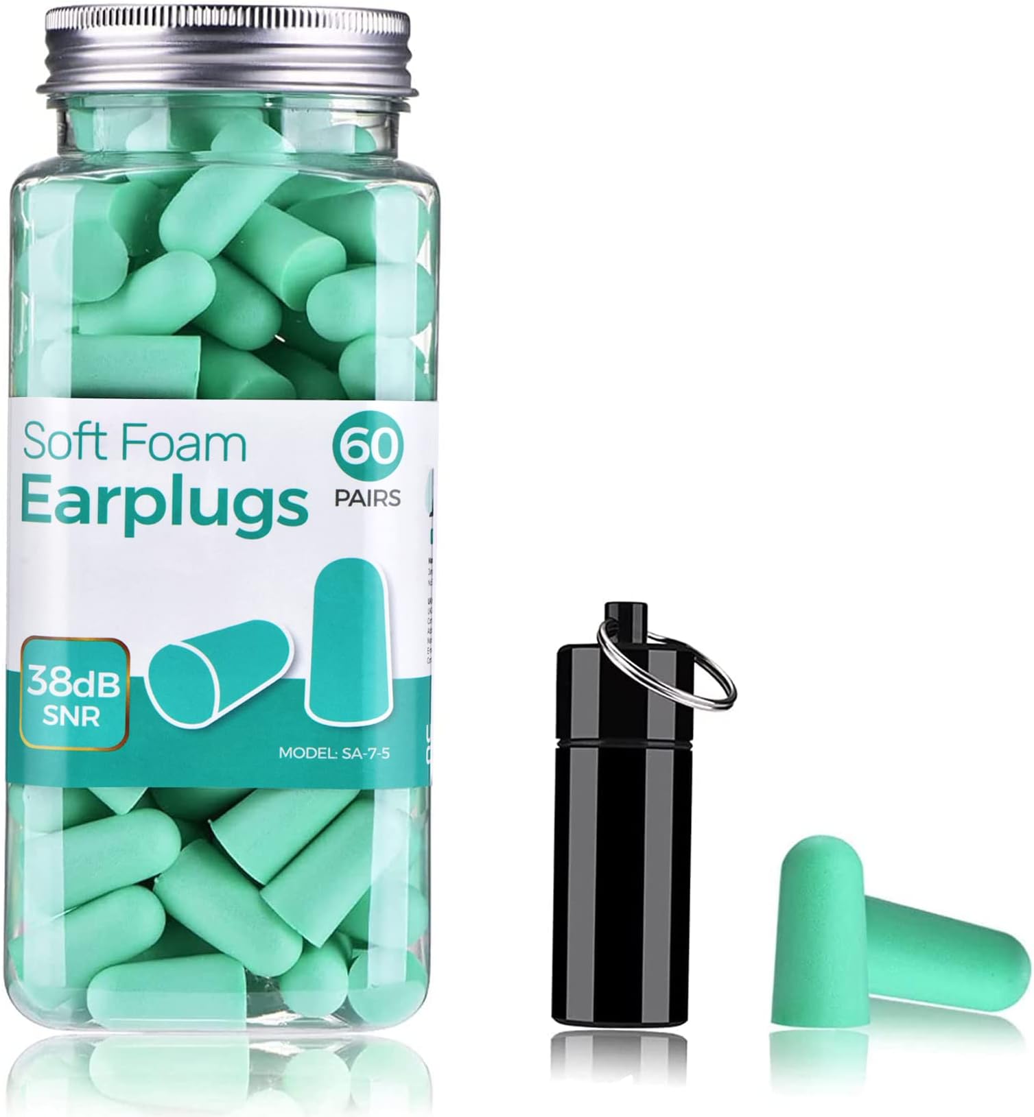 Ear Plugs for Sleep, Super Soft Foam Ear Plugs, 38 db Highest SNR, 60 Pairs Reusable Foam Earplug, One Size Fits virtually Every Wearer for Sleeping, Travel, Motorcycle, Loud Noise etc-Tiffany Green