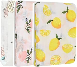 Muslin Swaddle Blanket Baby Blankets for Newborn Girls Large Wrap Baby Swaddle Blankets Soft Silky Breathable Receiving Blanket Muslin Blanket 3 Pack (Rose+Lemon+Feather)
