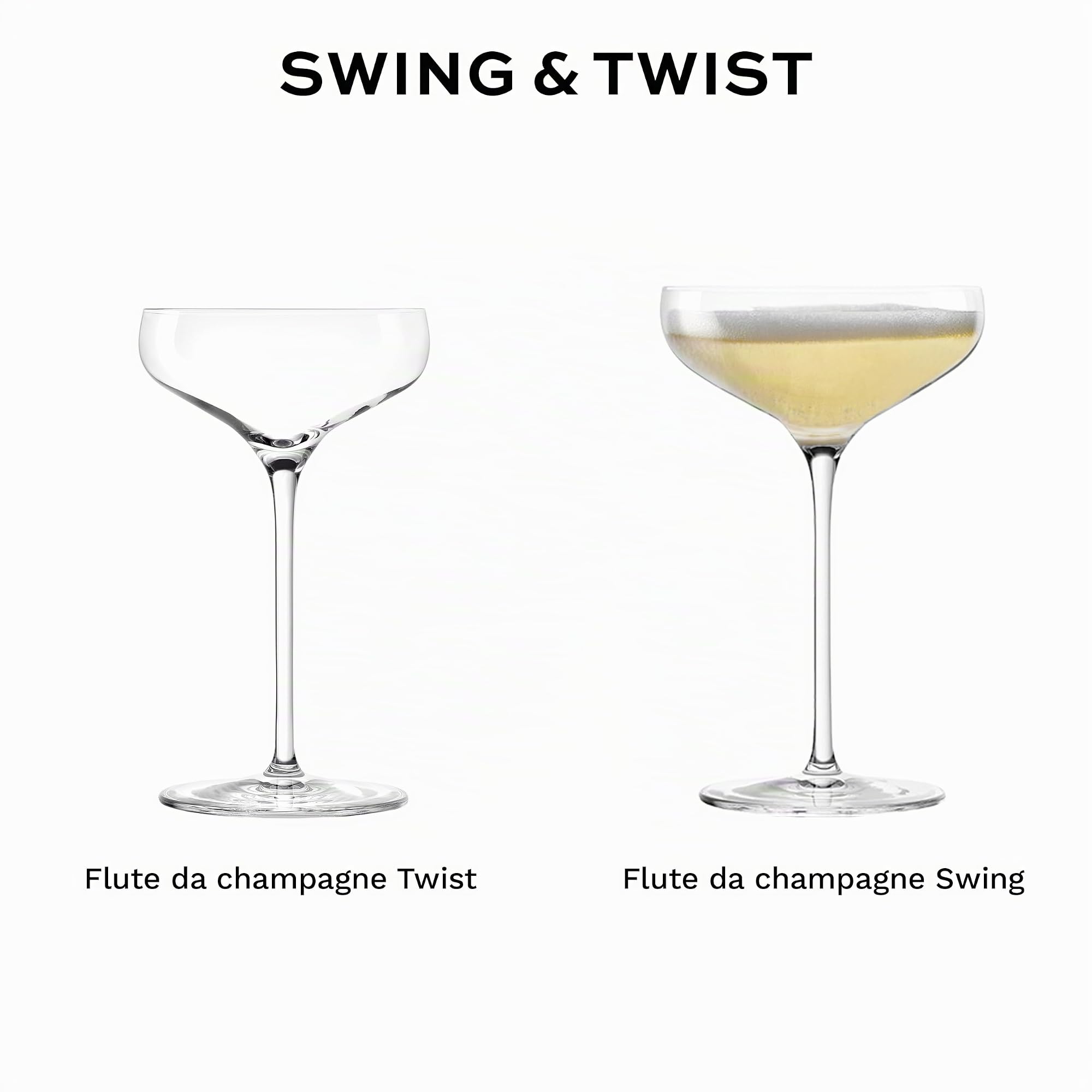 Stölzle Lausitz Calici da Champagne SWING Set di 6, 300ml – Eleganti Bicchieri da Champagne Ideali anche per Vino Spumante & Cocktail – Calici in Cristallo di Alta Qualità – Lavabili in Lavastoviglie