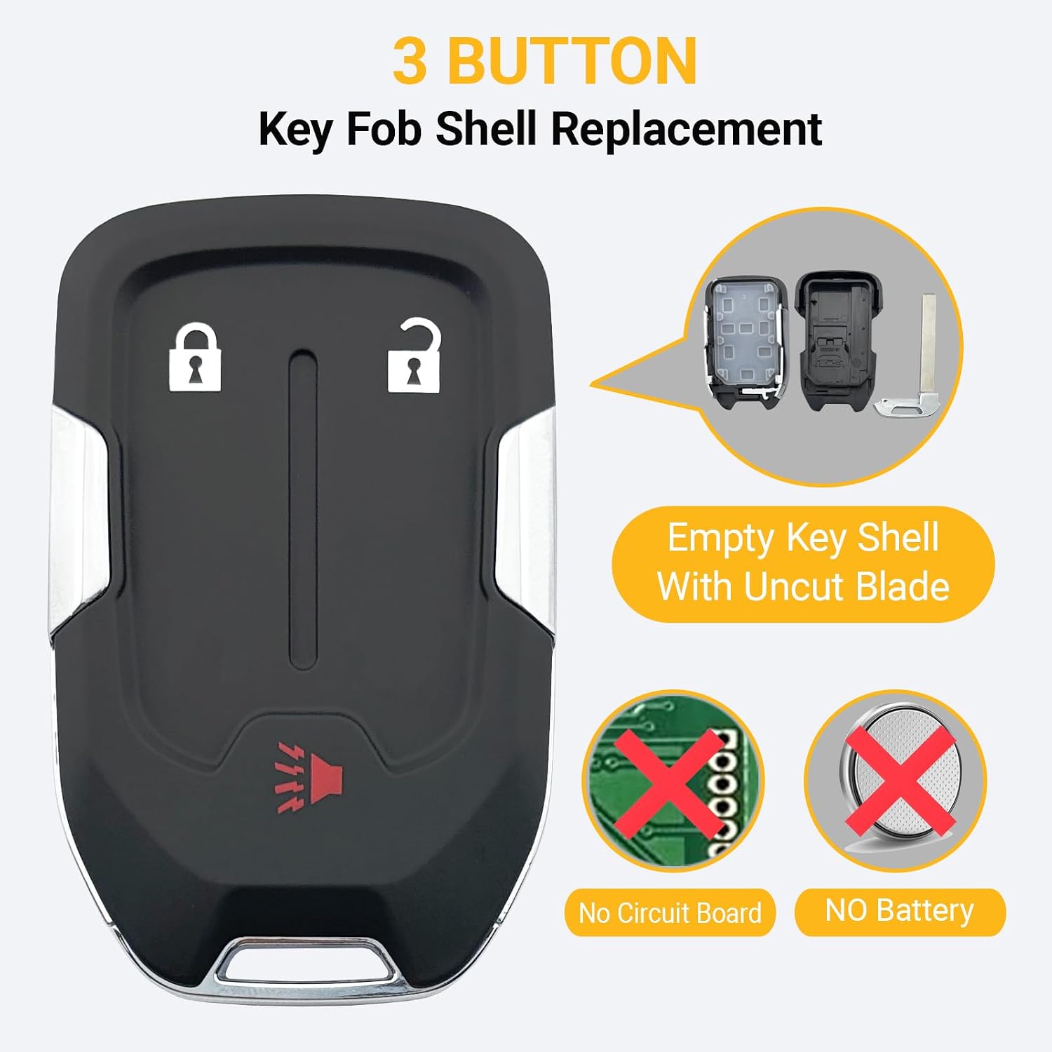 Key Fob Cover Case Replacement Fits for GMC Terrain Yukon Yukon XL Chevrolet Suburban Tahoe Keyless Entry Remote Control Car Key Fob Shell