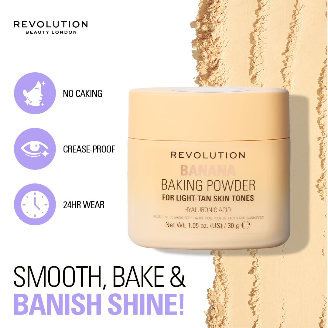 Makeup Revolution Loose Baking Powder Banana | Brightening Yellow Setting Powder for Indian Skin | Long-Lasting Oil-Free Matte Finish | Crease-Free & Flashback-Free Formula | 10g