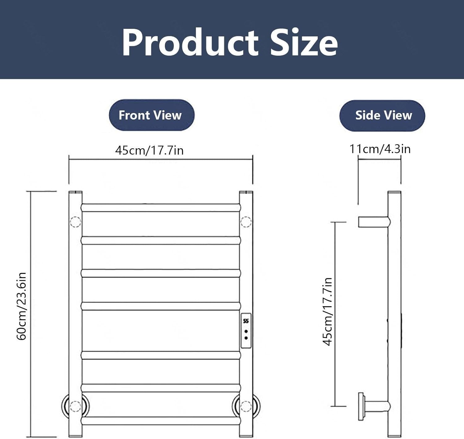 Heated Towel Rack, Electric Towel Warmer with Timer, LED Display, Adjustable Temperature Control, Wall Mounted or Plug-in Option, Waterproof, White(Black)