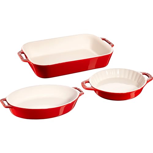 Staub Ceramic 3-Pc Mixed Baking Dish Set, Cherry