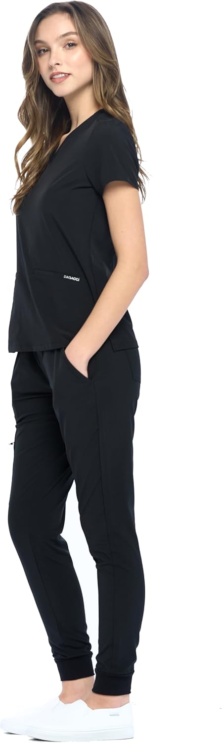 Dagacci Medical Uniform® Jogger Scrubs for Women Set – V-Neck Scrub Top & Elastic Jogger Scrub Pants for Women 8 Pockets - Image 2