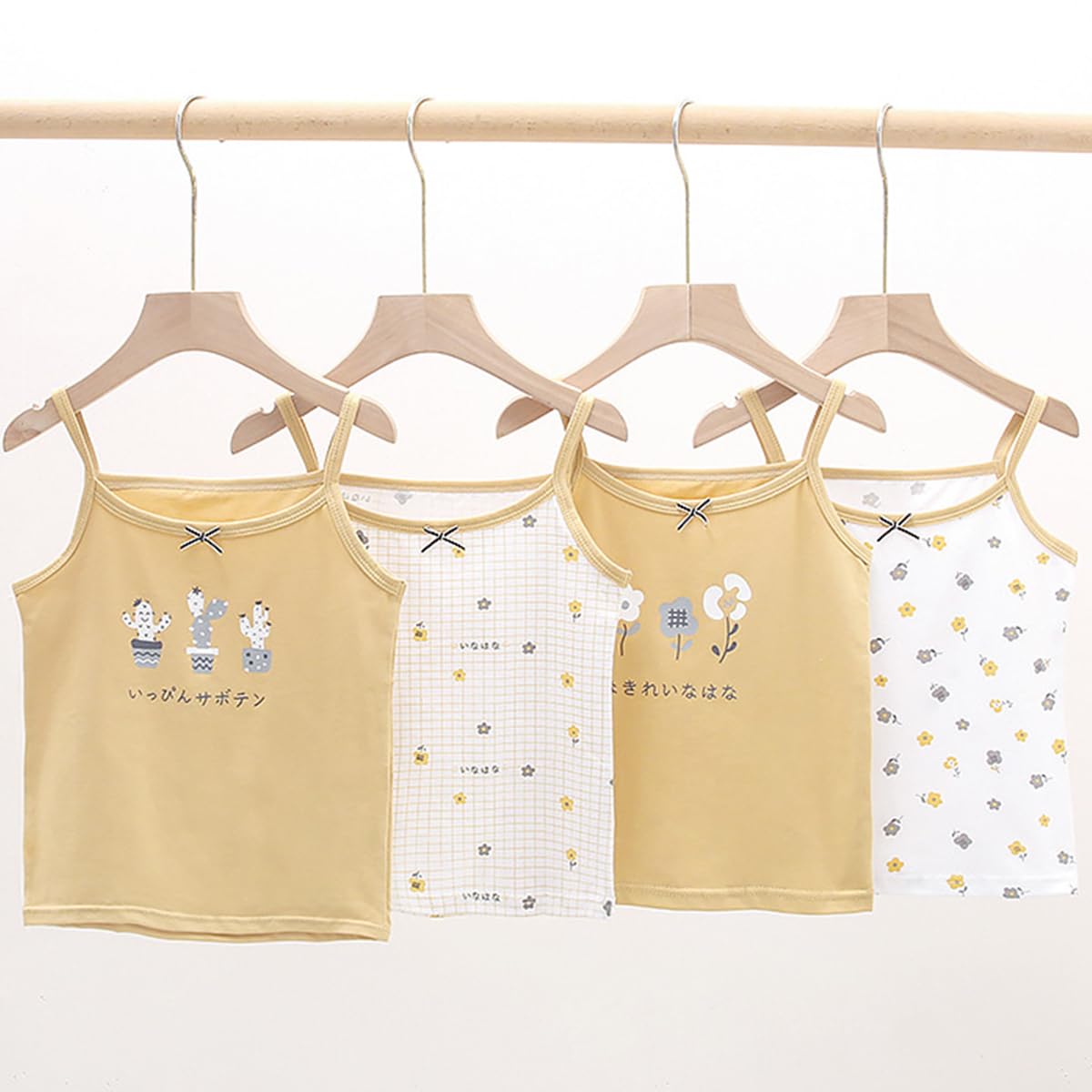 Lot de 4 Maillots de Corps Fille Coton Débardeurs pour Enfant 2-9Ans, Maillot de Corps Fille Top à Bretelles Spaghetti Camisoles sans Manches sous-vêtements en Coton