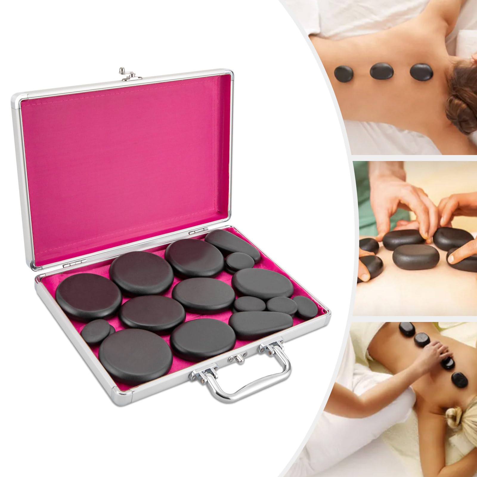 Set de masaje de piedras calientes, calentador profesional de piedras calientes, 60-70 °C/140-158 ℉, piedras de masaje Hotstone con dispositivo de calor para terapia de masaje, relajación y spa (18