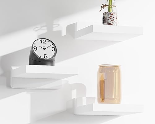 Miniatura 8 de Estantes flotantes pequeños, mini estantes colgantes, estante de pared de 5 pulgadas para baño, sala de estar, dormitorio, paquete de 3, con 2 tipos