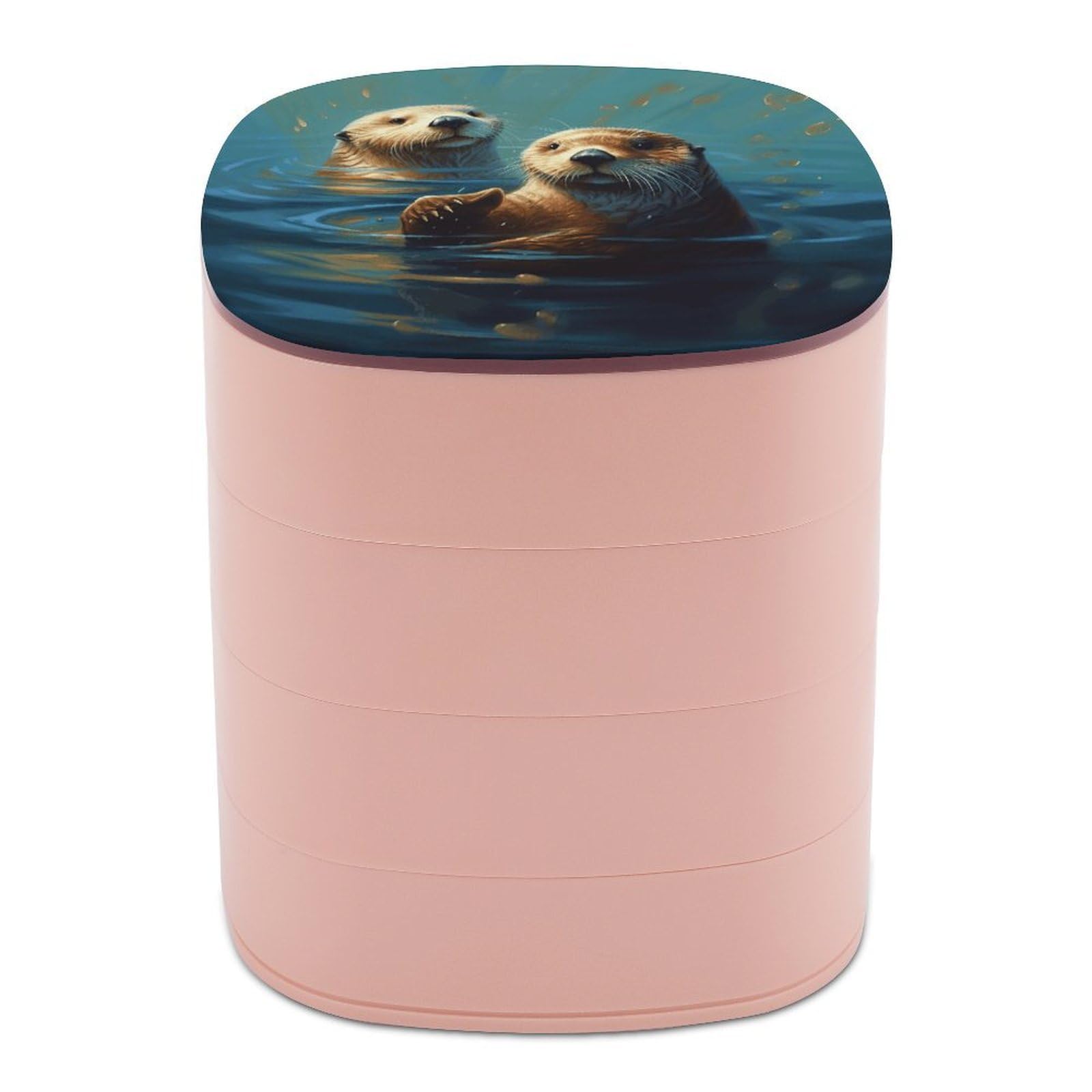 VstaDank 360° Rotating Sea Otters Painting Jewelry Box, Multi-Layer Large Capacity Jewelry Organizer for Earrings Necklaces Rings, Dustproof Desktop Storage Case for Women