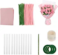 Kit de limpeza de cachimbo de flores, 400 peças/320 peças de limpadores de cachimbo de hastes de chenille com fios florais, fita de jardinagem, bastão de cola, fita, papel de embrulho (320