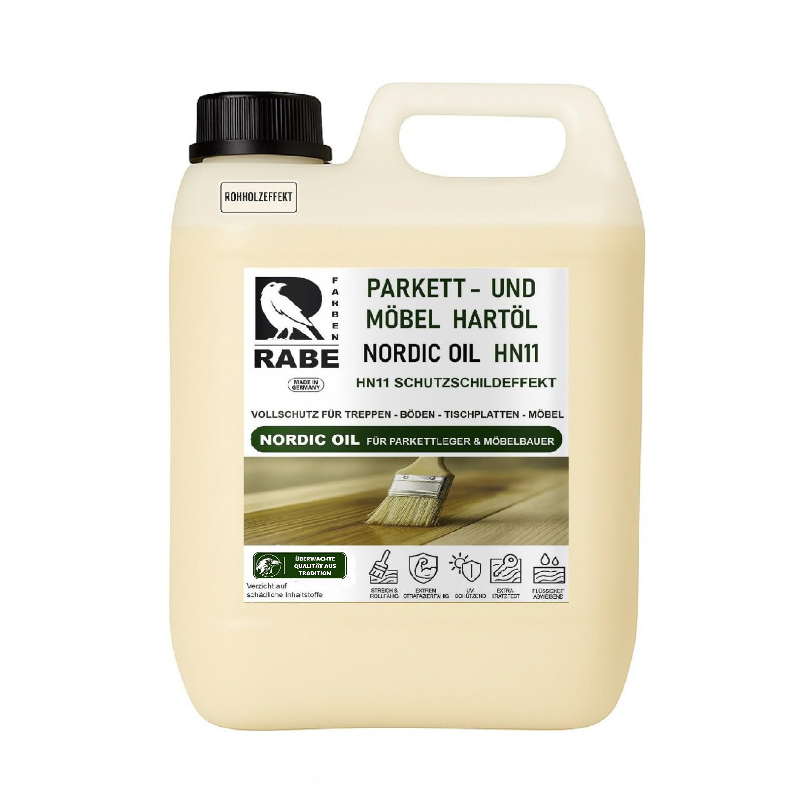 RABE Naturholz Effekt Nordic Oil HN11 Holzöl Parkettöl Möbelöl KEIN ANFEUERN Fußboden Öl Rohholz (5 Liter)